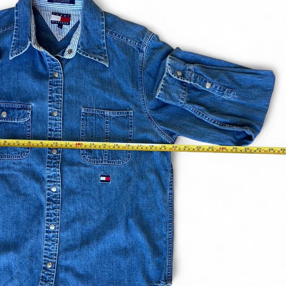 Tommy Hilfiger Denim Shirt Cotton Button Up Varsity H Logo Women's 6 - Picture 7 of 10